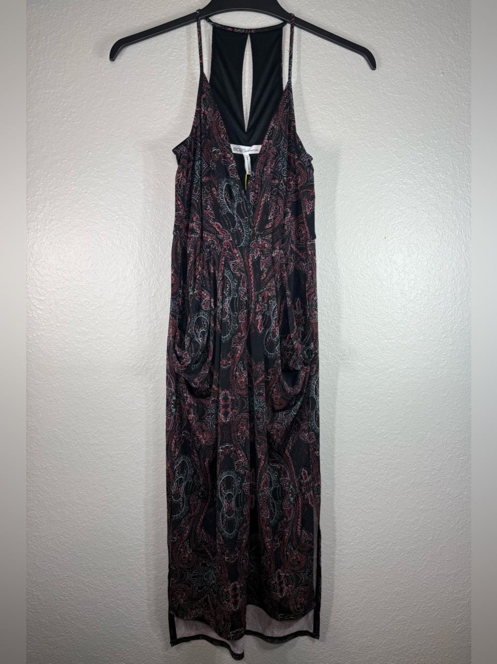 Women’s BCBGeneration Paisley midi Halter dress Size‎ XXS w/pockets side slit - Picture 4 of 8